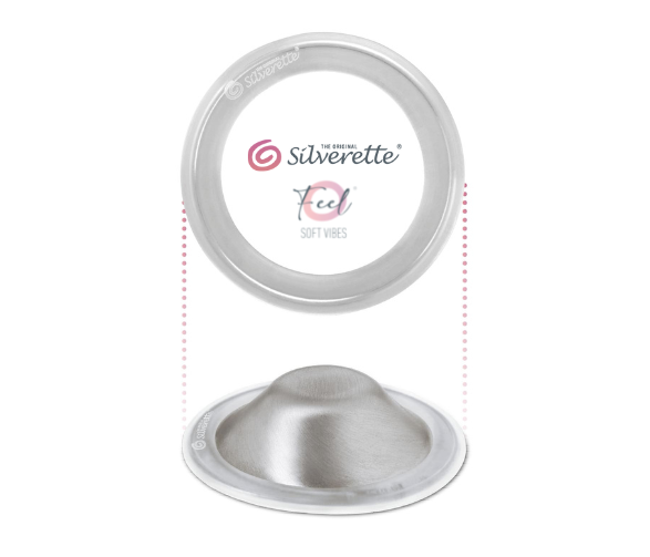 One Silverette silver nursing cup shown with its O-Feel silicone ring
