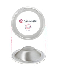 Silverette 925 sterling silver nursing cup with the clear O-Feel Soft Vibes silicone ring that holds it in place